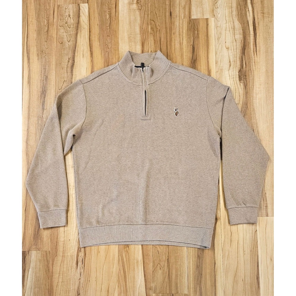 US Polo Assn. Men's Textured Quarter Zip Sweater Sz Large Tan / Brown - Picture 2 of 12